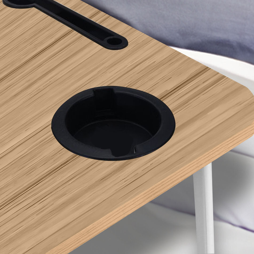 Oak Portable Bed Table With Cup-Holder
