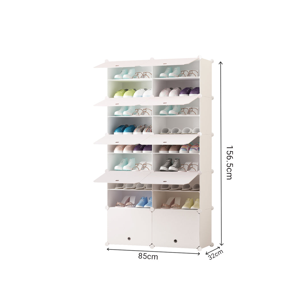 9 Tier 2 Column White Shoe Rack Organizer