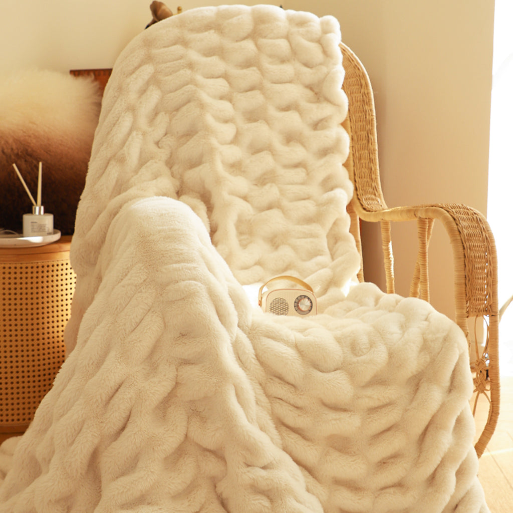 SOGA 150x200cm Throw Blanket White Double Layer Rabbit Fur Cozy