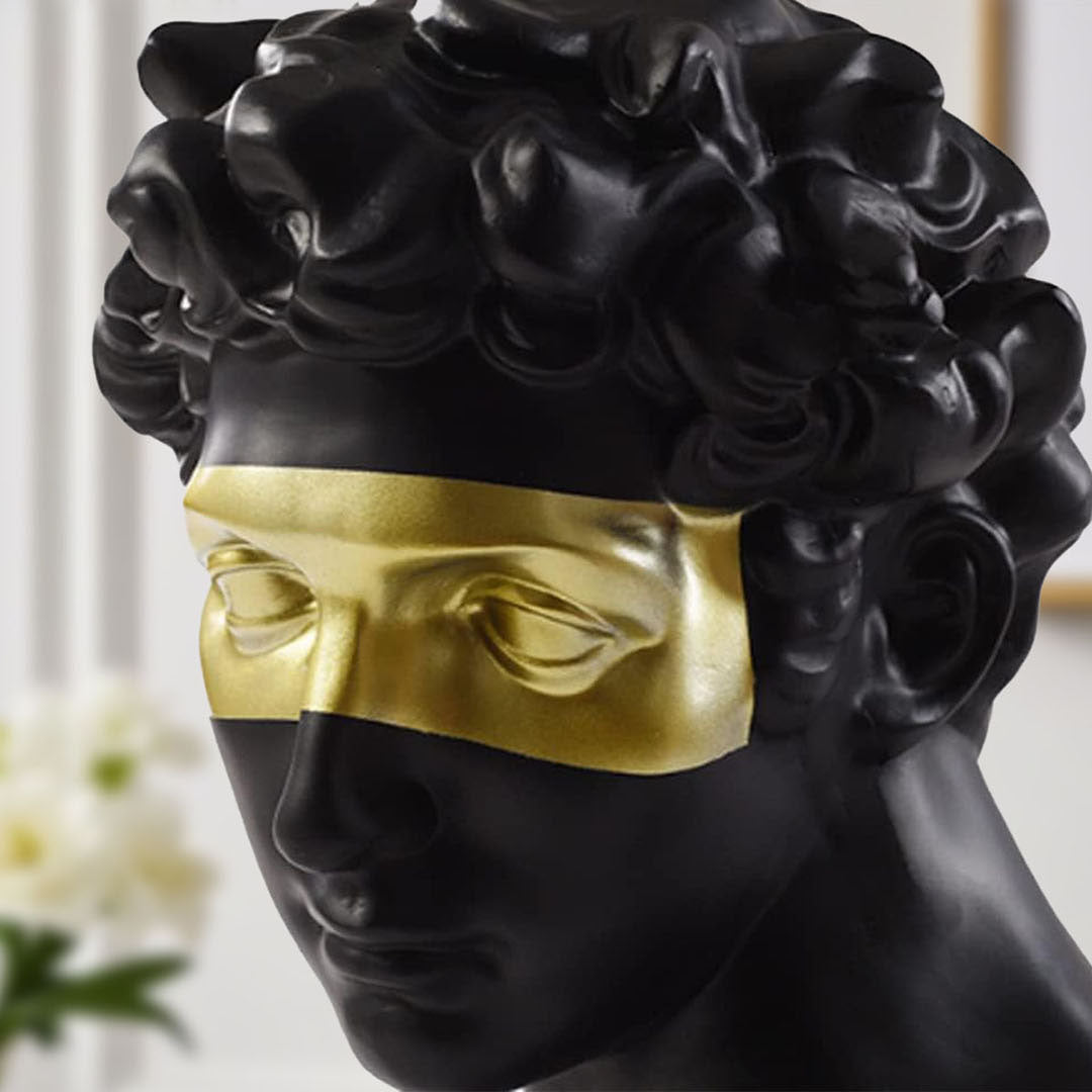 SOGA 56cm Black Resin Bust Sculpture Gold Masked Design Modern Art for Home Décor