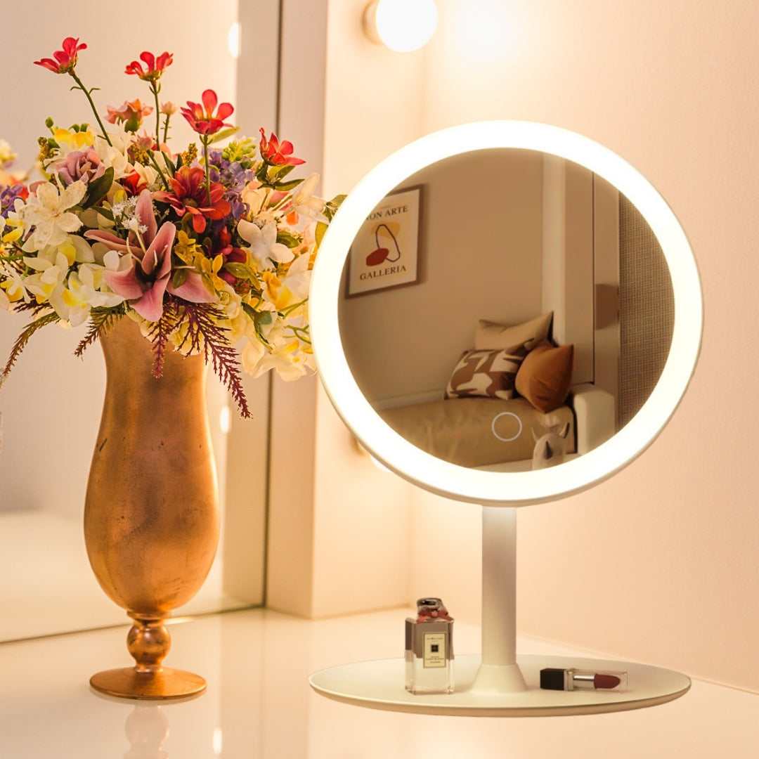 SOGA 26cm White Round Smart LED Makeup Bedroom Table Vanity Mirror Tricolor
