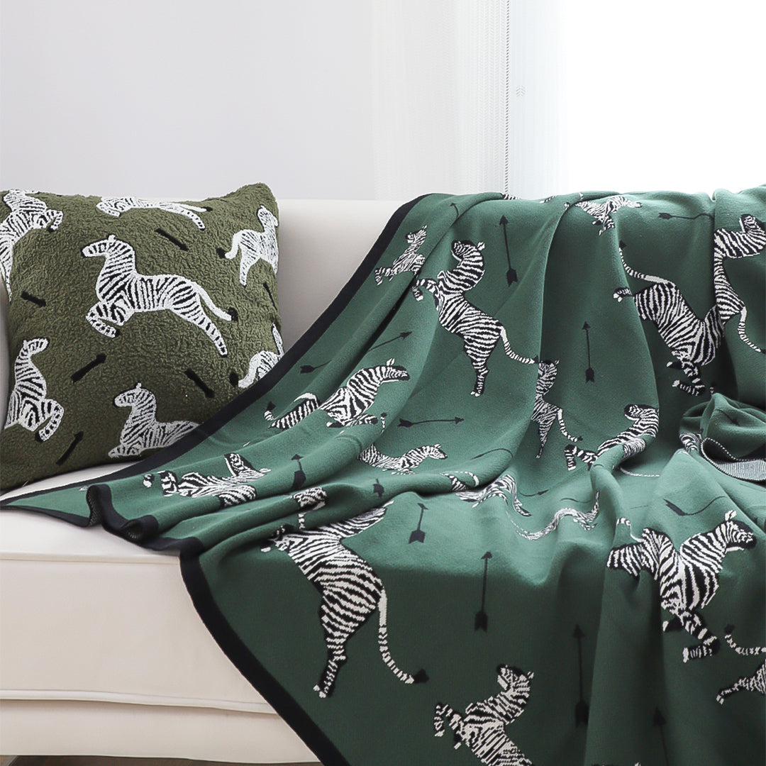 SOGA Olive Green Zebra Print Throw Blanket 130x180cm 100% Cotton