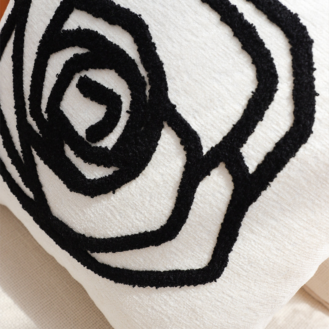 SOGA Embroidered Cushion 45cm White Black Rose Flower Pattern Decorative Throw Pillow