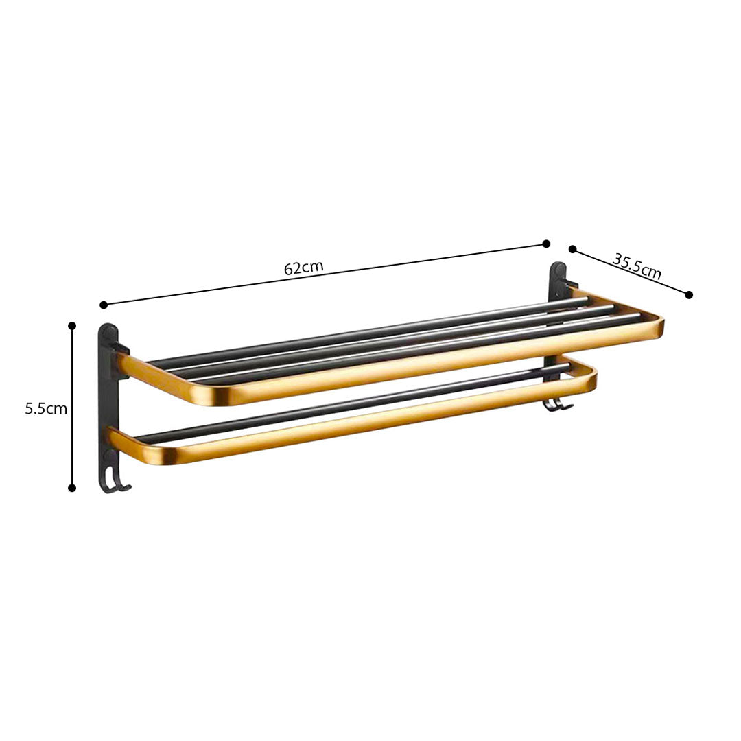 62cm Wall-Mounted Double Pole Towel Holder with Hooks