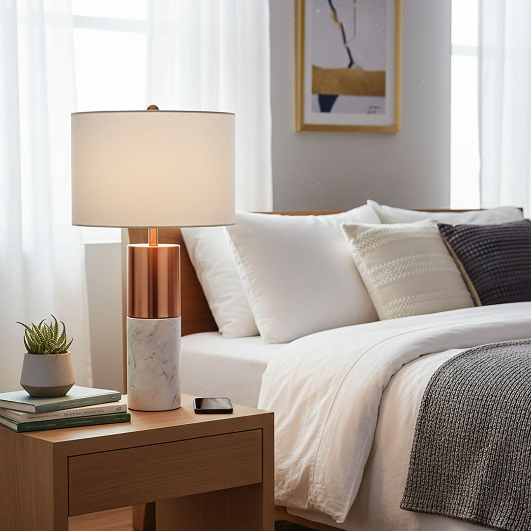 60cm White Marble Table Lamp