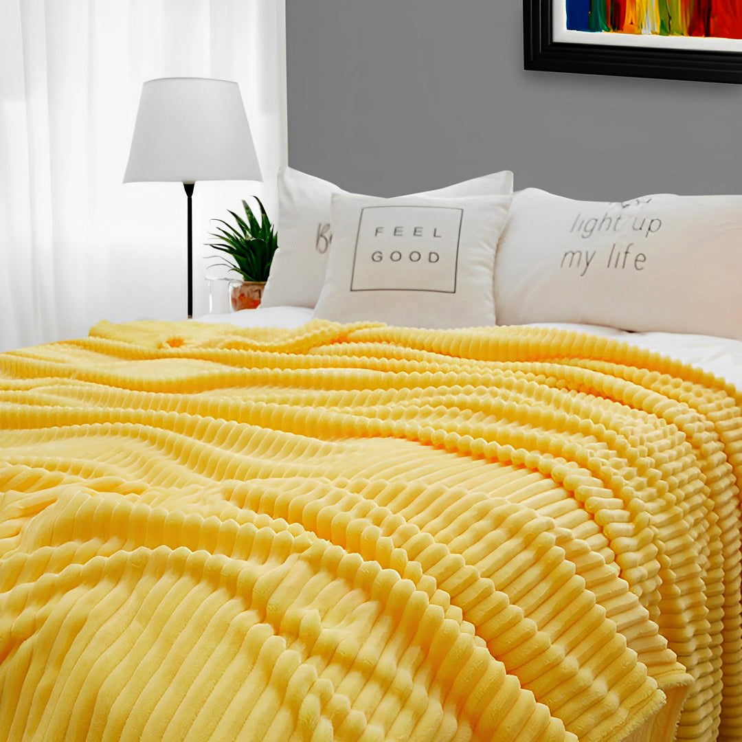 SOGA Yellow Throw Blanket Warm Cozy Striped Pattern Thin Flannel Coverlet