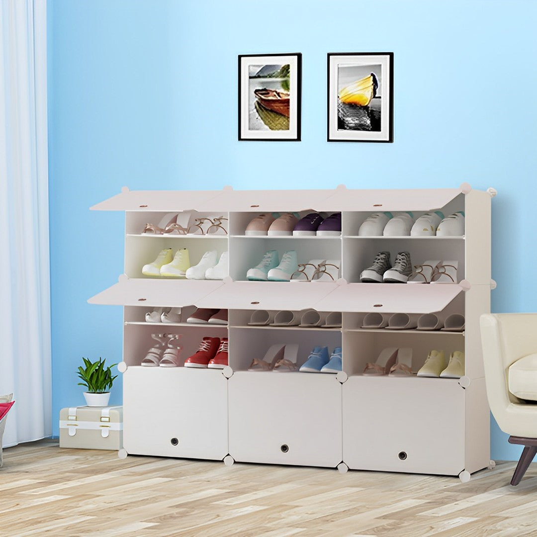 5 Tier 3 Column White Shoe Rack Organizer