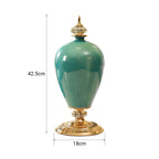 42cm Ceramic Vase with Gold Metal Base Green