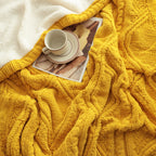 SOGA 200x230cm Throw Blanket Yellow and White Chenille Fleece Knitted Fabric