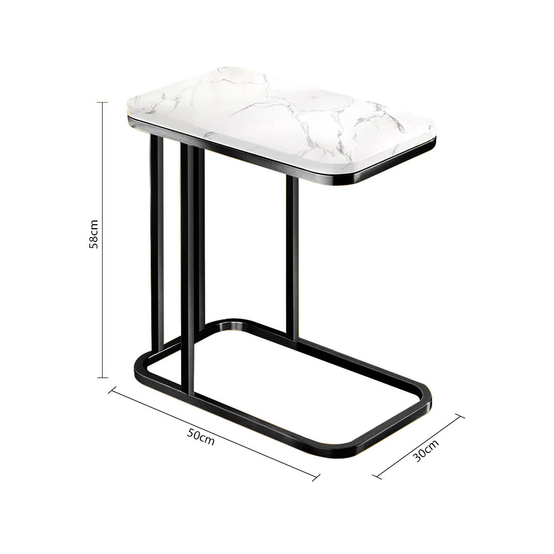 30x50x58cm White Ceramic Sofa Side Square Mini Table w/ Black Metal Legs