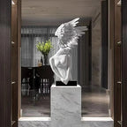 SOGA 86cm White Winged Figure Sculpture with Marble Base