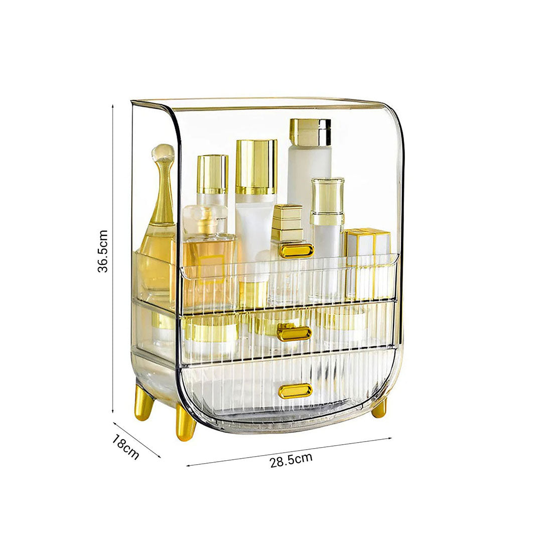 3 Tier Transparent Multifunctional Countertop Cosmetic Storage Drawer Type Organiser