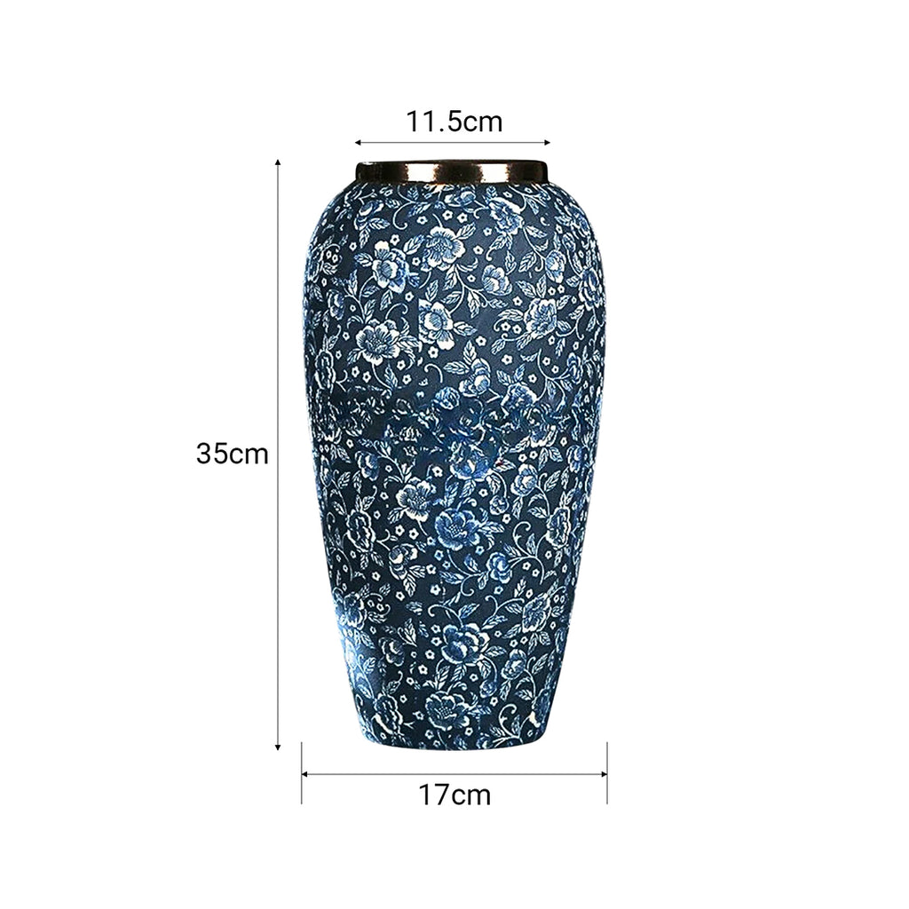 35x17cm Blue with White Mini Floral Large Ceramic Flower Vase