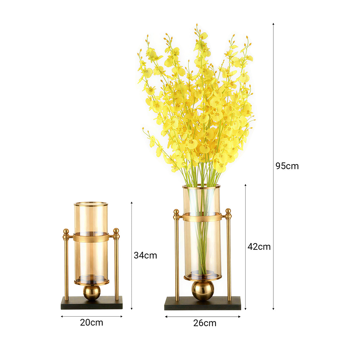 42cm 32cm Transparent Glass Vase with Yellow Flower and Candle Set