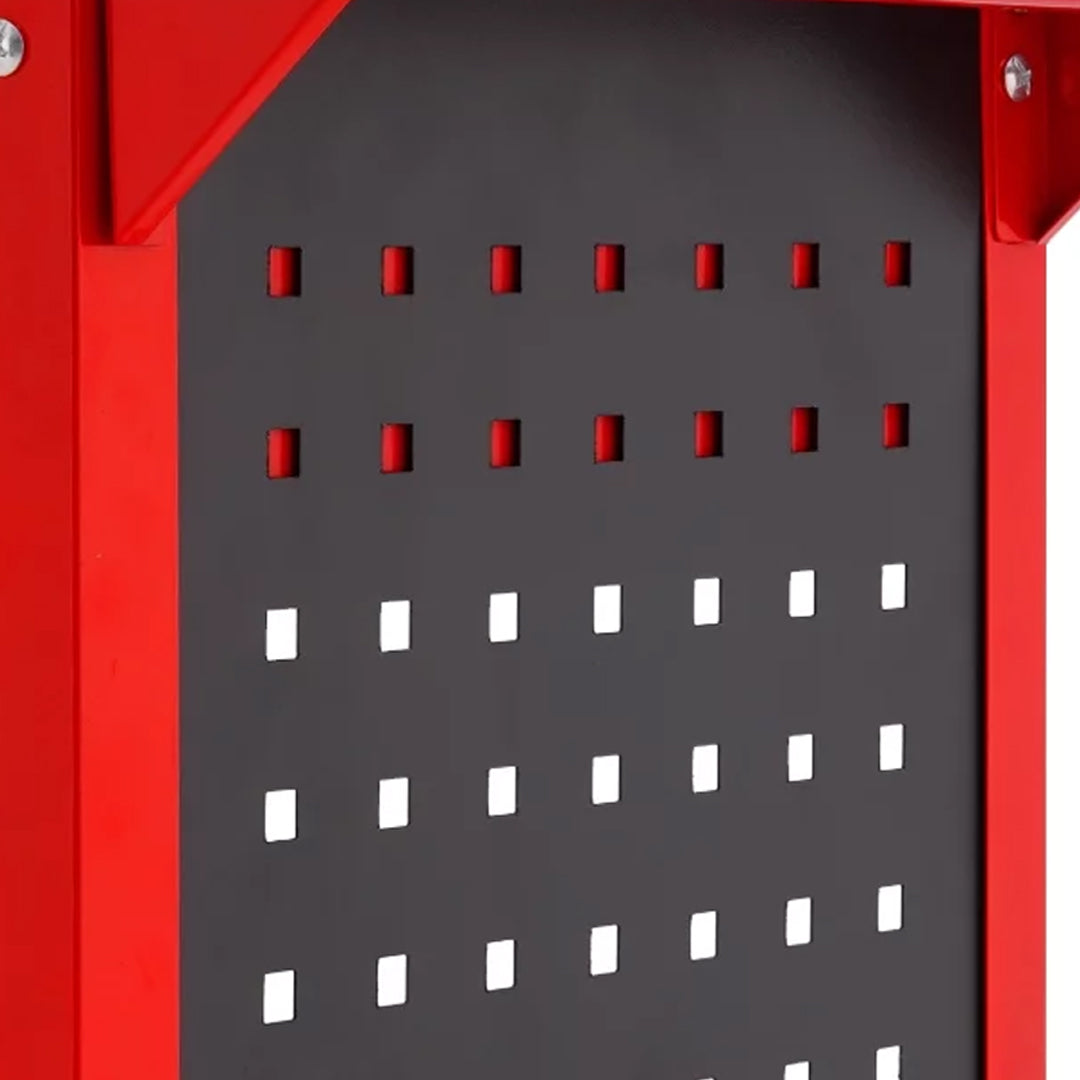 3 Tier Tool Storage Cart with Drawer and Hooks Red