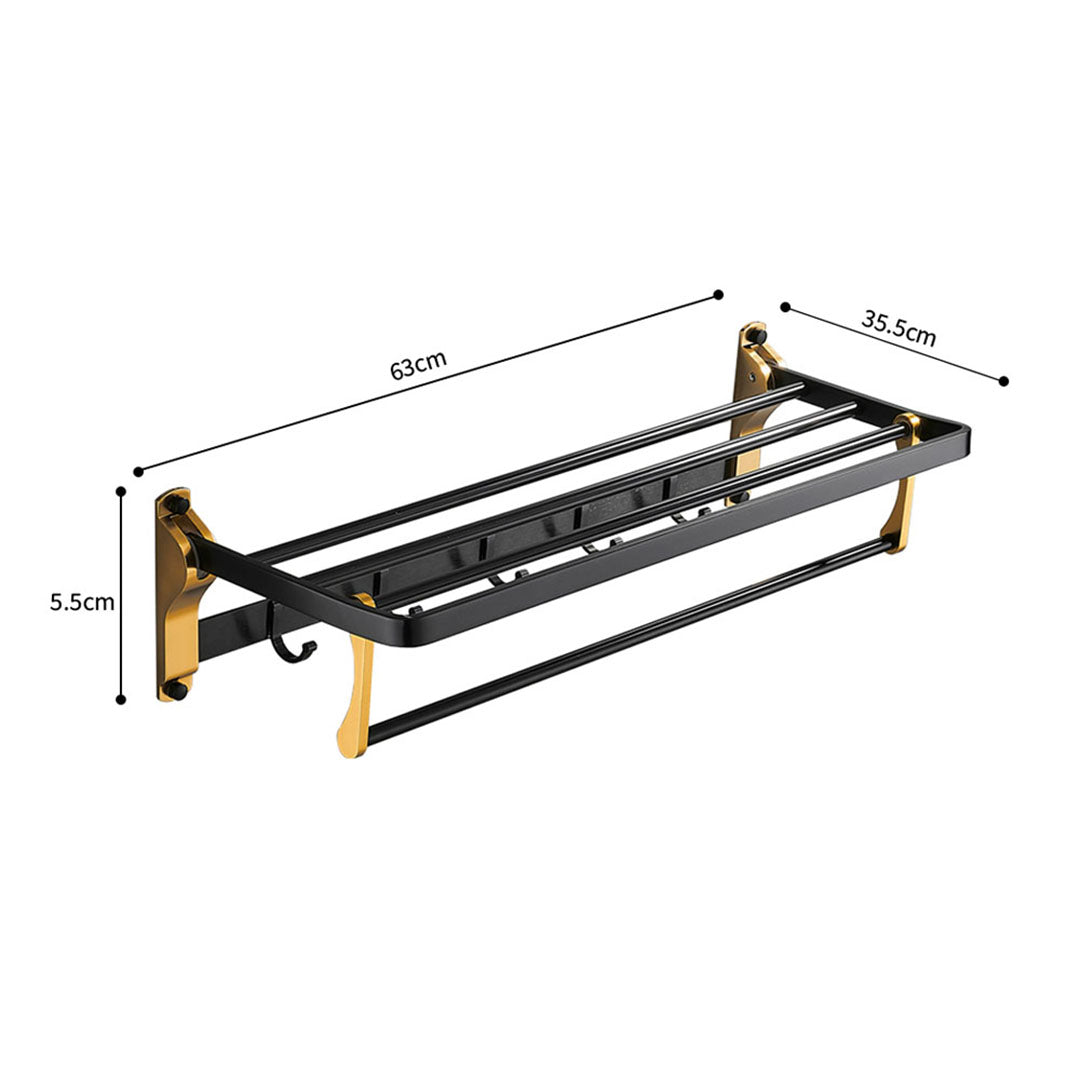 63cm Wall-Mounted Double Pole Towel Holder with Hooks