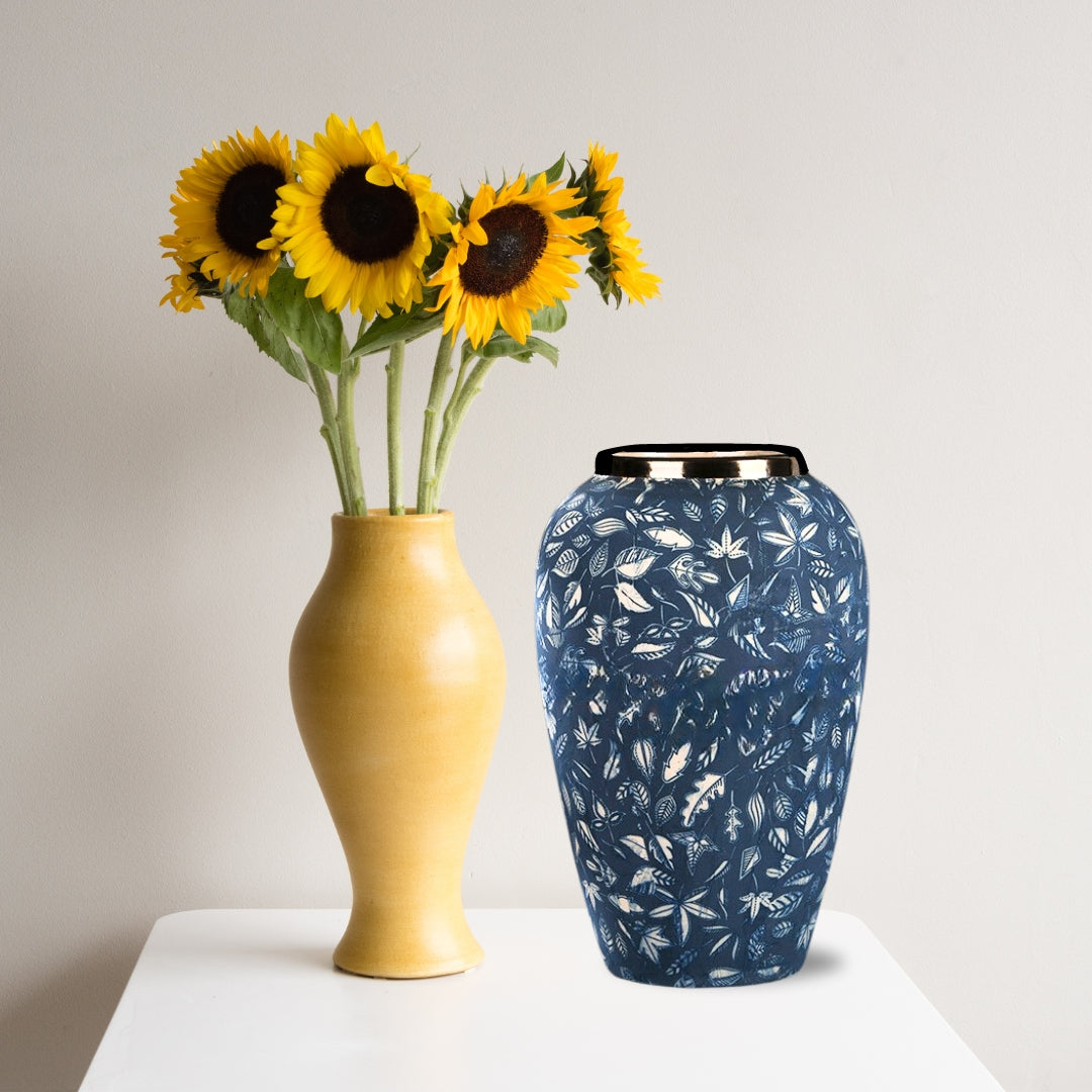 30x19 Blue Medium Ceramic Flower Vase Elegant Living Room Home Decor