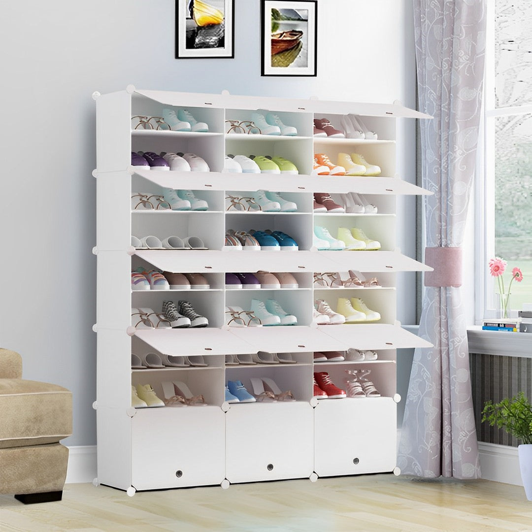 9 Tier 3 Column White Shoe Rack Organizer
