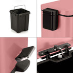 Foot Pedal Stainless Steel Trash Bin Square 12L Pink