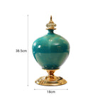 38cm Ceramic Vase with Gold Metal Base Green