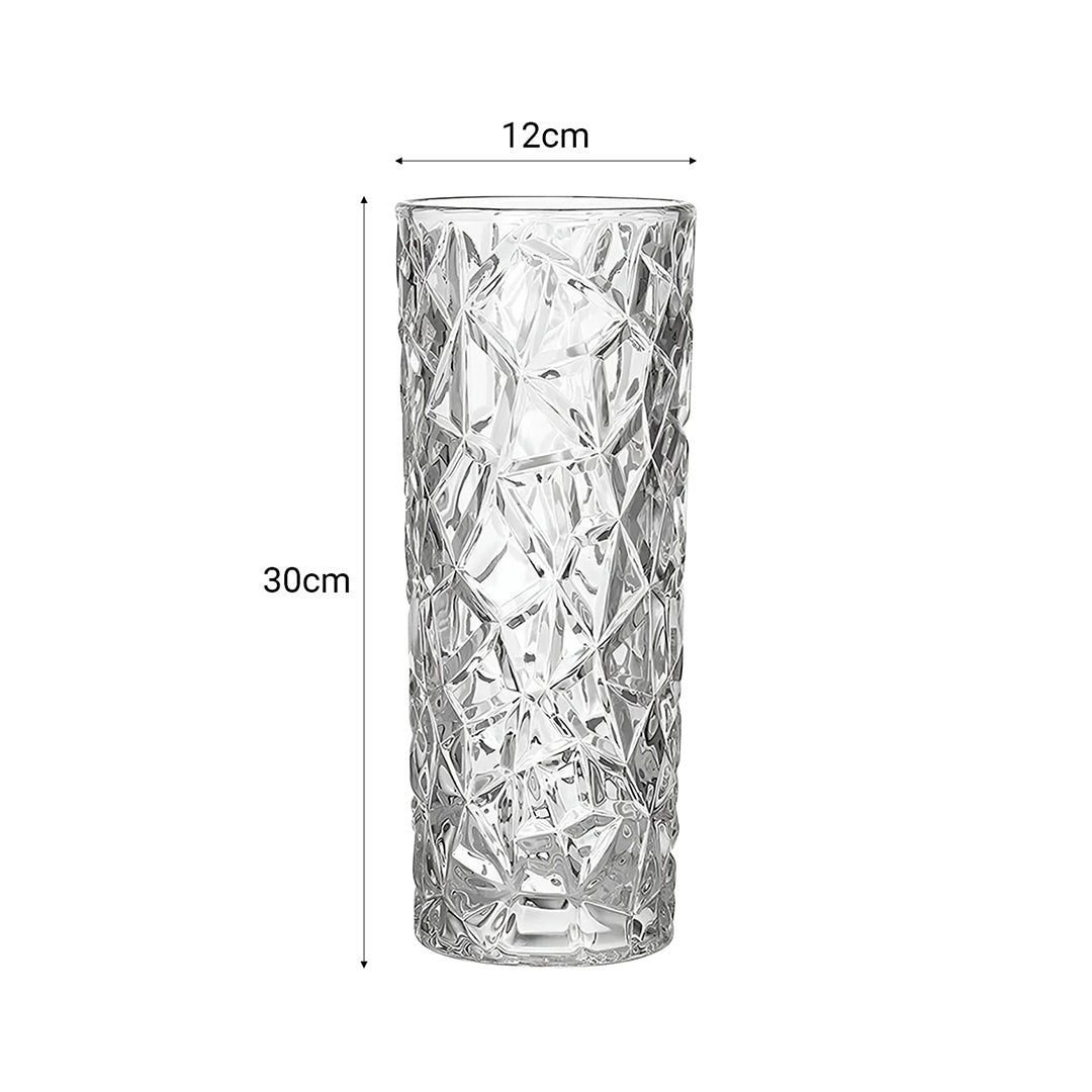 30cm Sleek Clear Glass Vase Elegant Wide Crystal