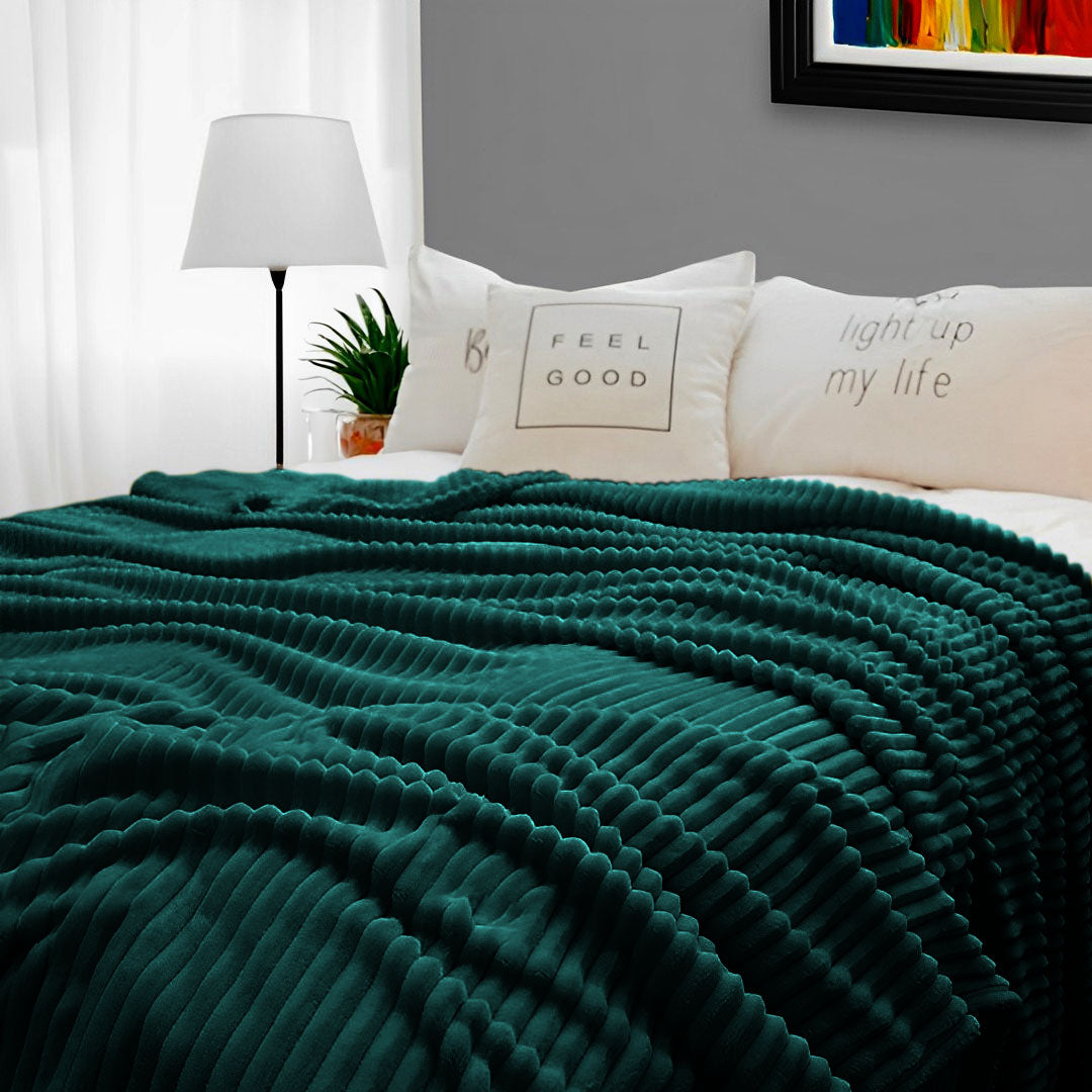 Dark Green Throw Blanket Warm Cozy Striped
