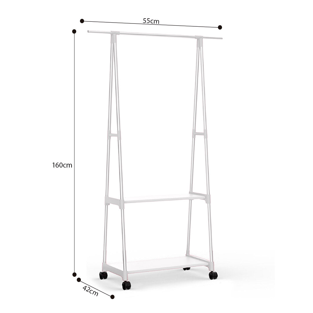 2-in-1 Organiser Clothes Shoe Rack with Wheels White