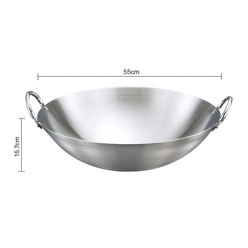 55cm Stainless Steel Kitchen Cooking Wok with 2 Sturdy Handles