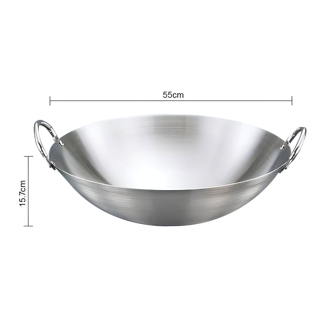 55cm Stainless Steel Kitchen Cooking Wok with 2 Sturdy Handles
