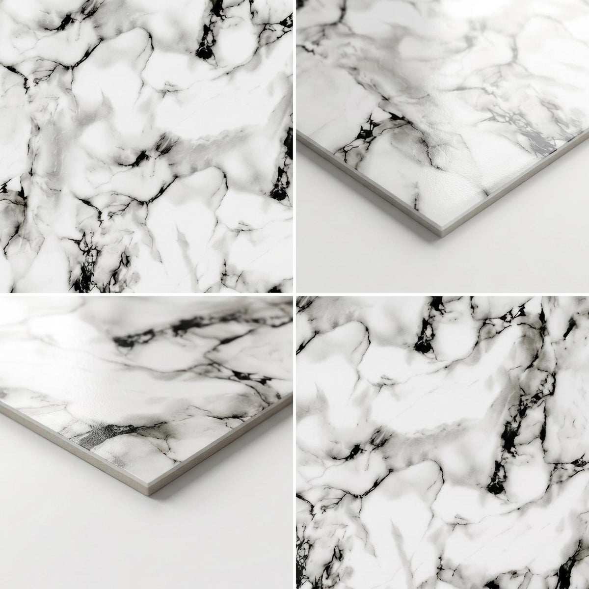 SOGA Peel & Stick Floor and Wall Tiles 30 x 60cm 10 Pack Black White Faux Marble