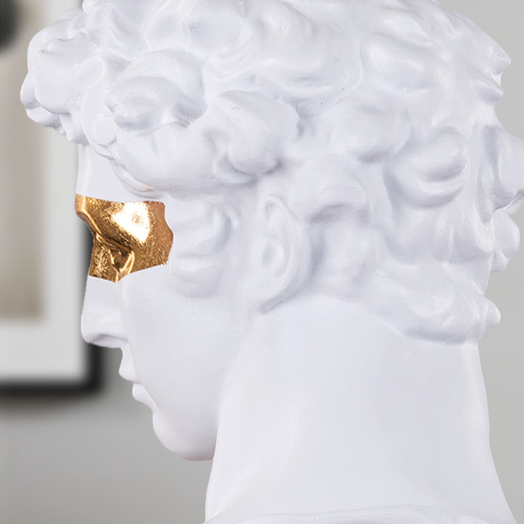 SOGA 56cm White Resin Bust Sculpture Gold Masked Design Modern Art for Home Décor