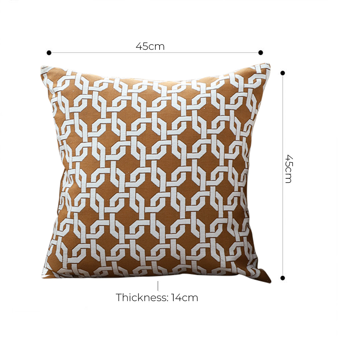 45cm Brown Checkered Chain Jacquard Square Pillow