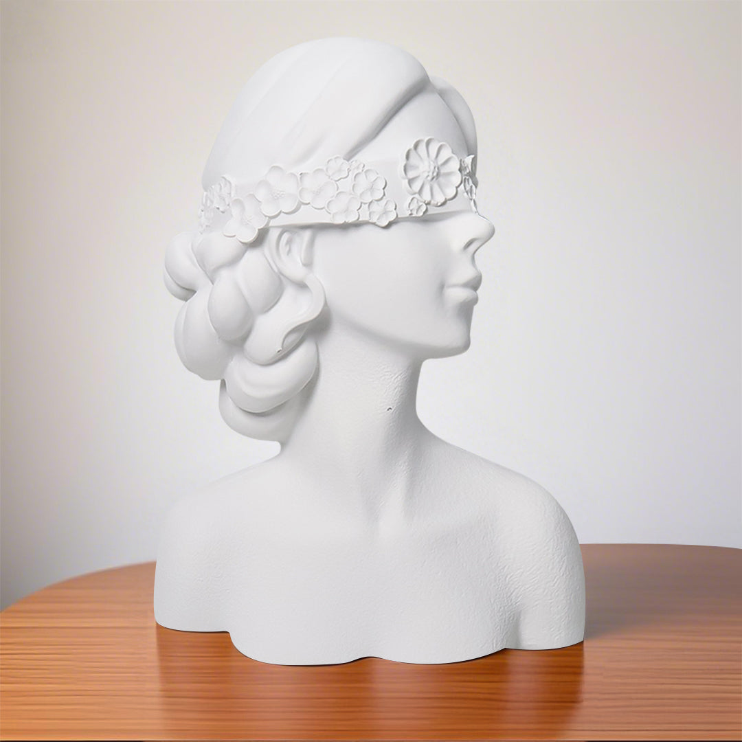 SOGA 36cm White Resin Sculpture Blindfold Lady Bust Design for Home Décor