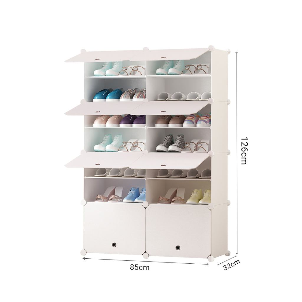 7 Tier 2 Column White Shoe Rack Organizer