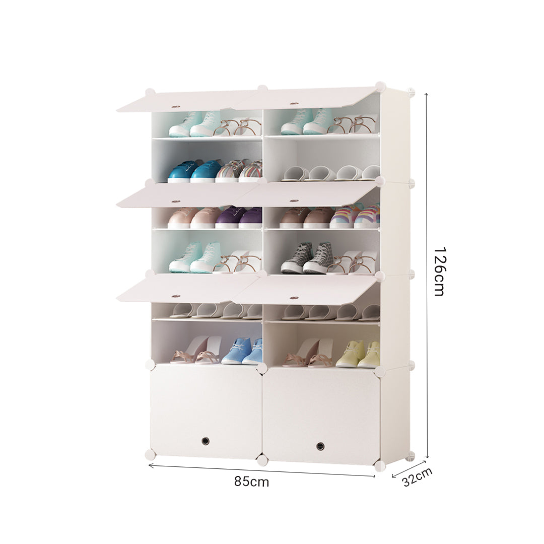 7 Tier 2 Column White Shoe Rack Organizer