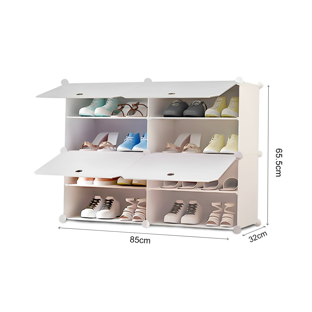 4 Tier 2 Column White Shoe Rack Organizer