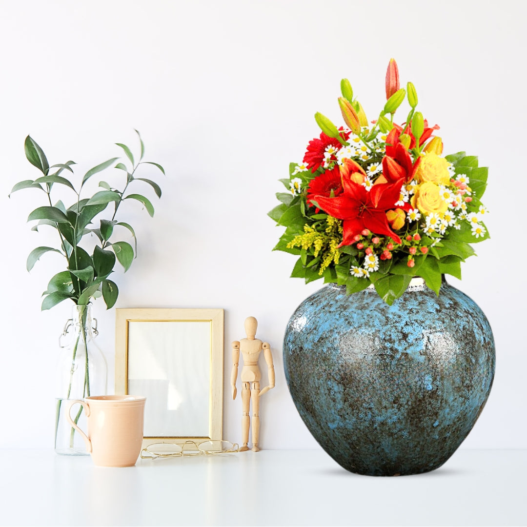 21x22cm Light Blue Small Ceramic Flower Vase Elegant Living Room Home Decor