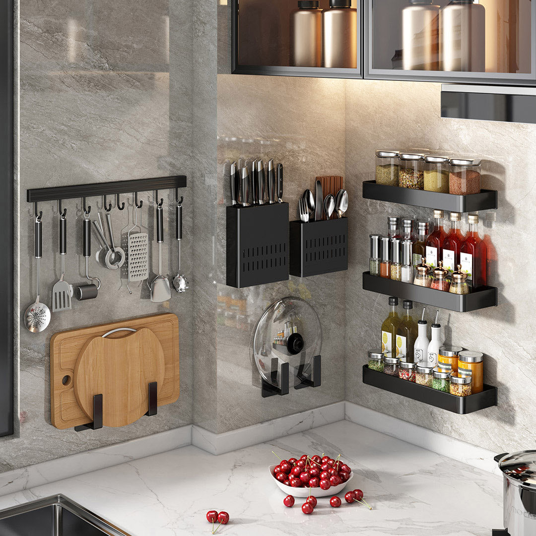 41cm Wall Mounted Kitchen Utensil Storage Rack Hooks