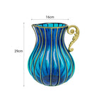Blue European Glass Flower Vase with Metal Handle