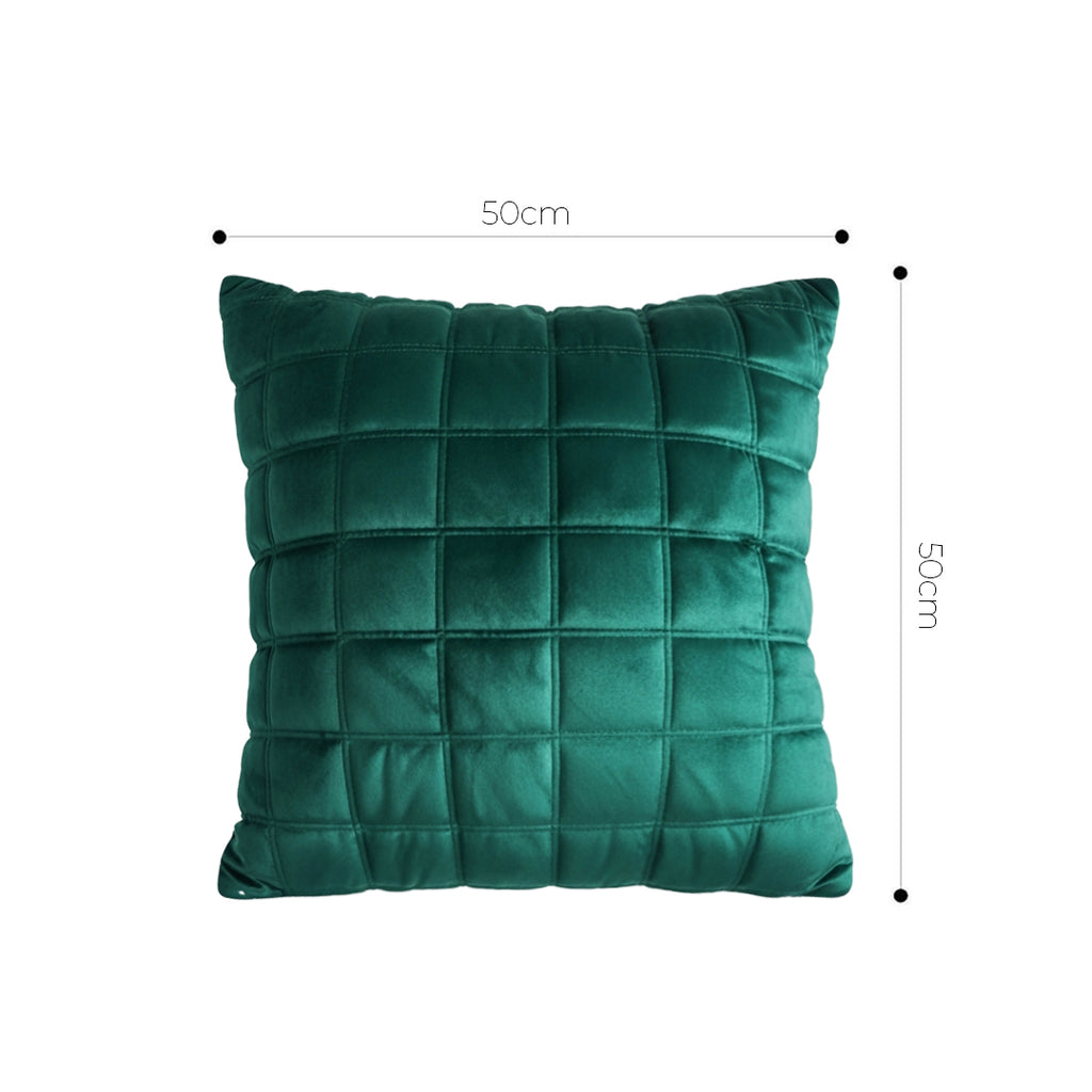 SOGA Quilted Cushion 50cm Emerald Green Grid Pattern Soft Padded Decorative Throw Pillow