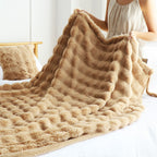 SOGA 160X200cm Throw Blanket Coffee Double Layer Rabbit Fur Cozy