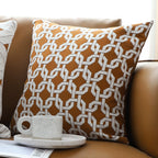 50cm Brown Checkered Chain Jacquard Square Pillow Decorative Cushion