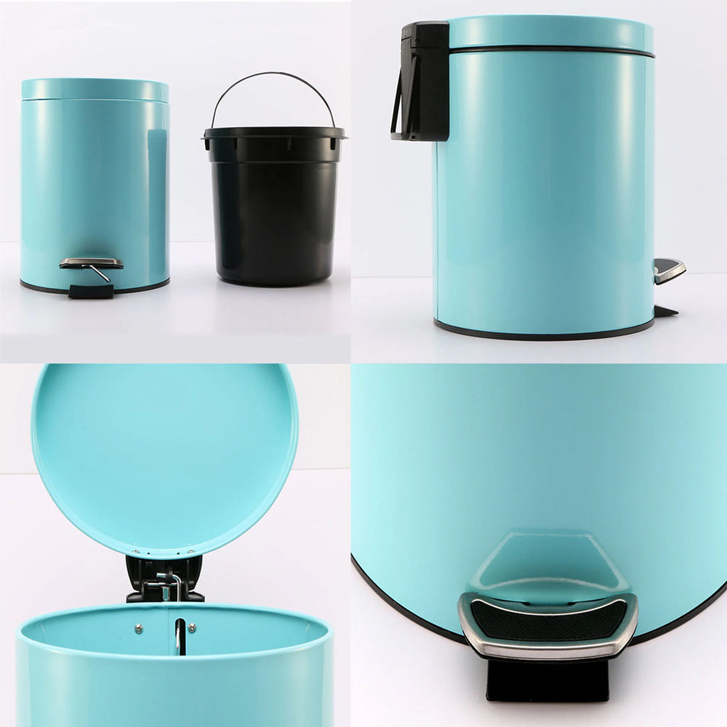 Foot Pedal Stainless Steel Trash Bin Round 7L Blue