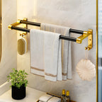 61cm Wall-Mounted Double Pole Towel Holder with Hooks