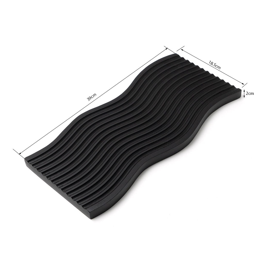 SOGA 39cm Black Ribbed Beech Wood Serving Tray