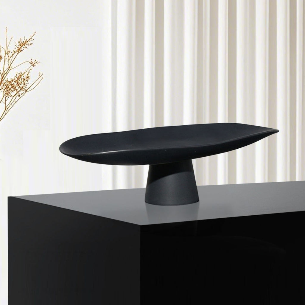 46cm SOGA 46cm Black Ceramic Decorative Plate on Pedestal Stand – Soga ...