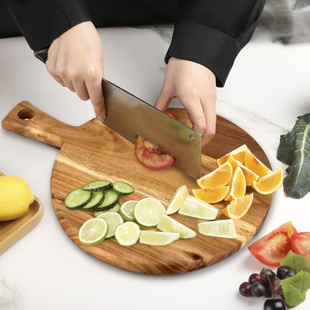 SOGA 42cm Round Acacia Serving & Cutting Board