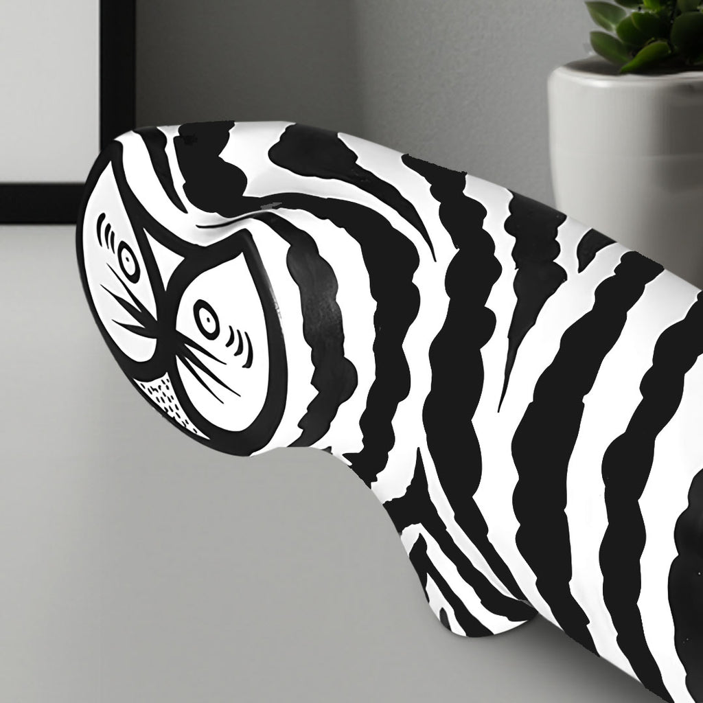 SOGA 47cm Elongated Black and White Striped Cat Resin Sculpture for Modern Home Décor