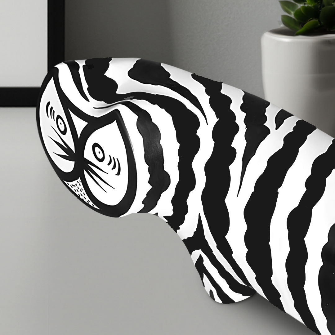 SOGA 47cm Elongated Black and White Striped Cat Resin Sculpture for Modern Home Décor