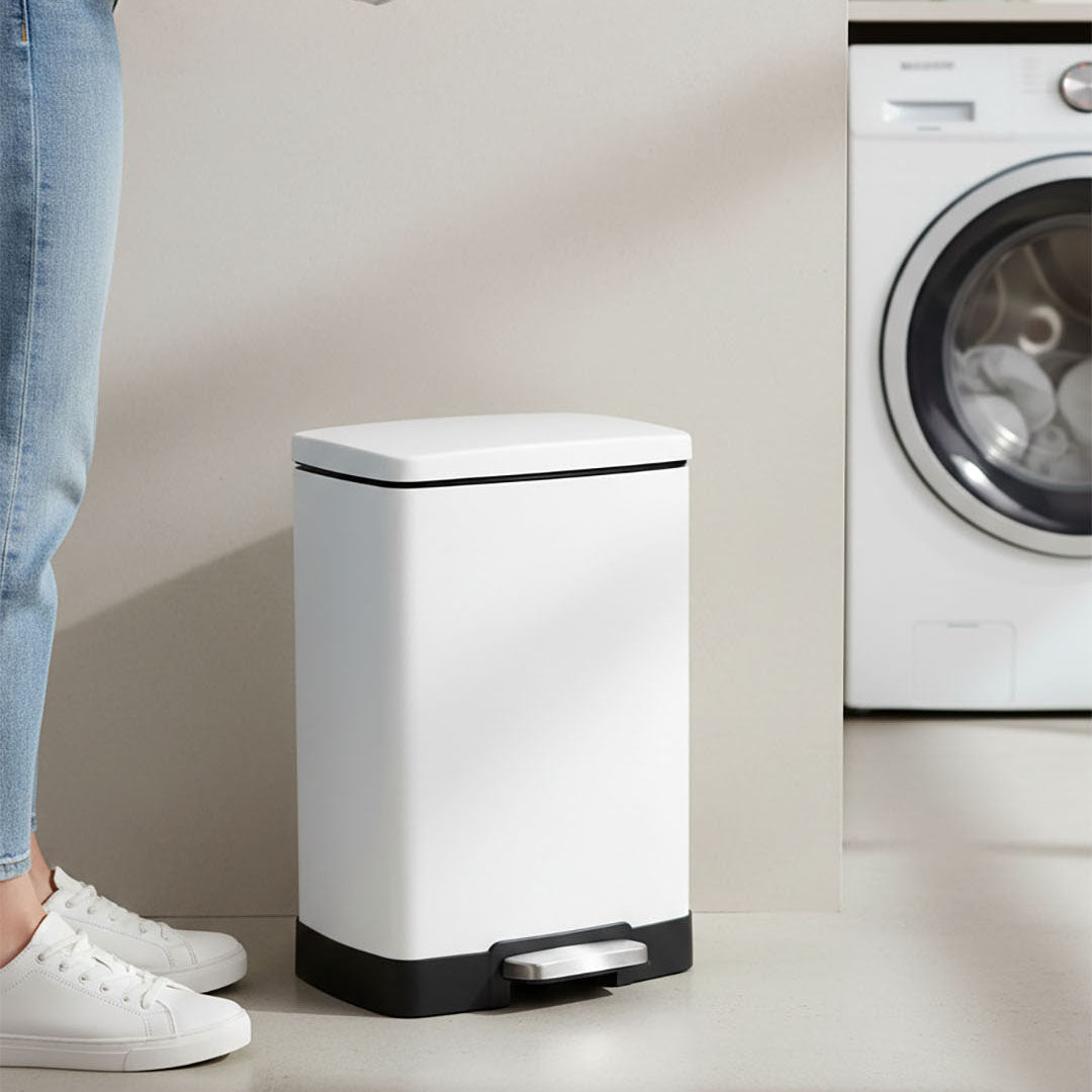 Rectangular 12L Stainless Steel Foot Pedal Recycling Bin for Garbage White